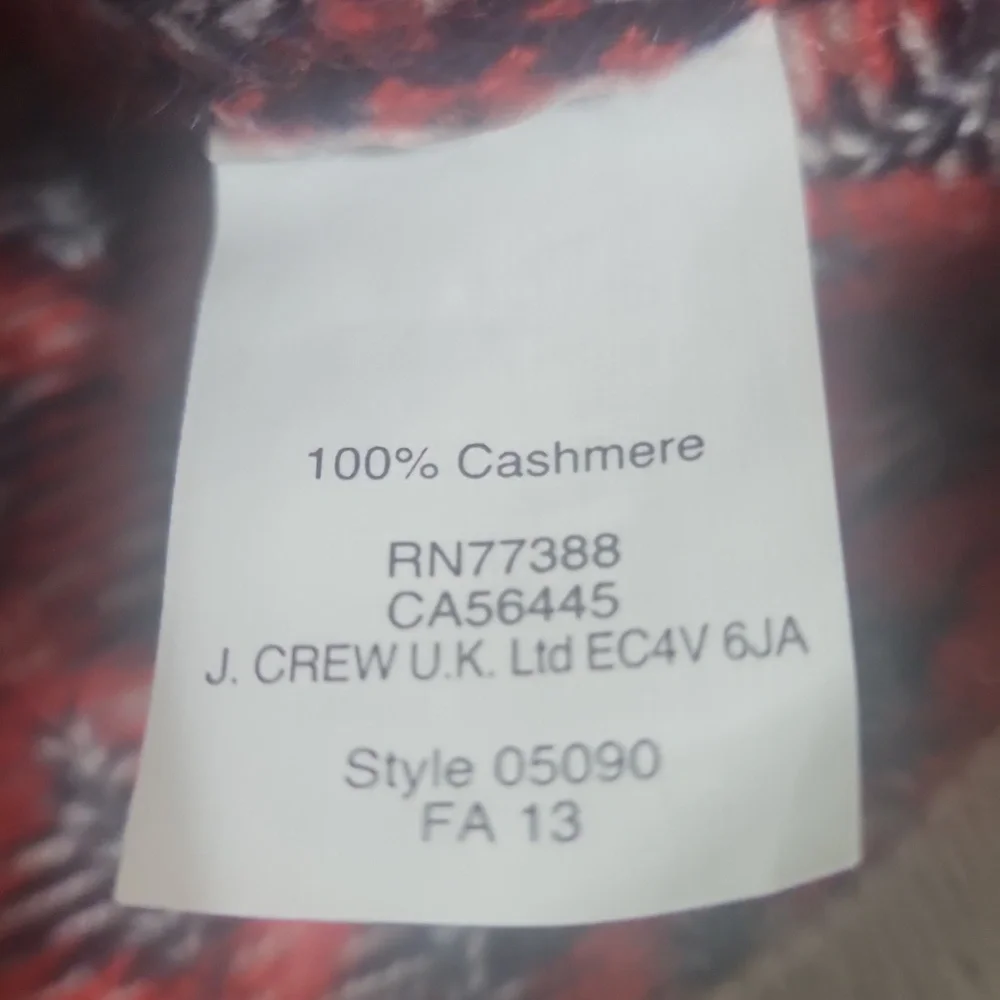 J. Crew Italian Cashmere Red And Navy Pattern Sweater Size Small